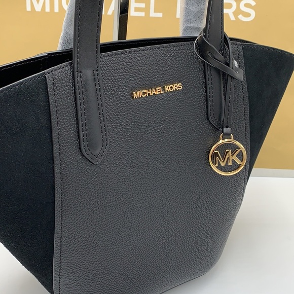 MICHAEL KORS PORTIA SMALL TOTE BLACK COLOR PEBBLED LEATHER/SUEDE - Picture 3 of 16